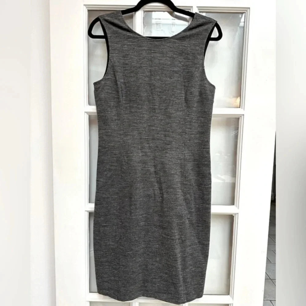 Theory | Charcoal Speckled Grey Stretchy Sheath Cocktail Midi Dress Size 10